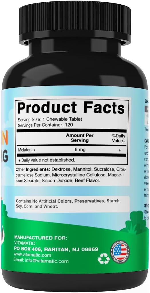 Vitamatic Pets Melatonin 6 mg Chewable Tablets for Dogs, 120 Count