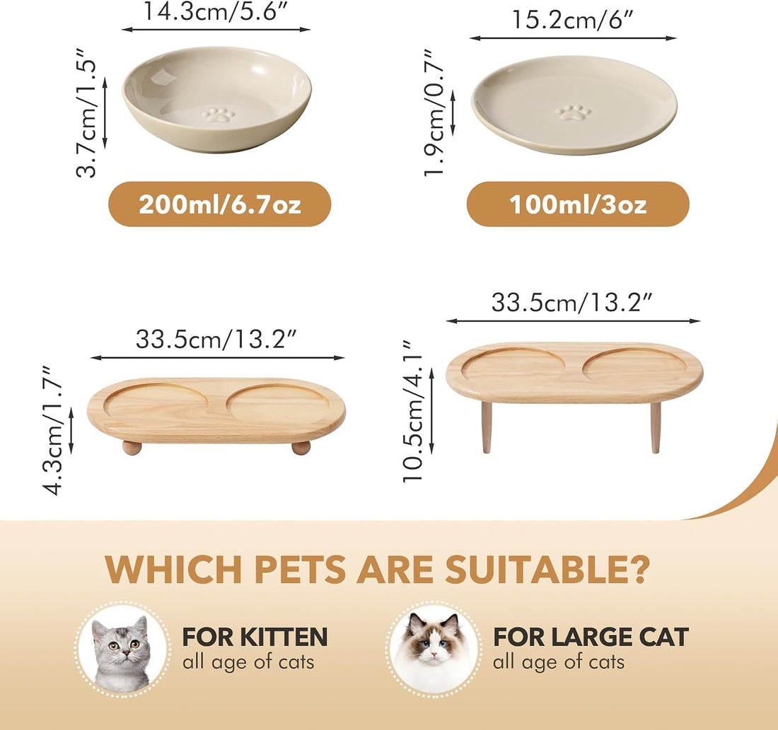 Havniva Cat Bowls Elevated 5.6” Ceramic Cat Bowl with Stand Whisker