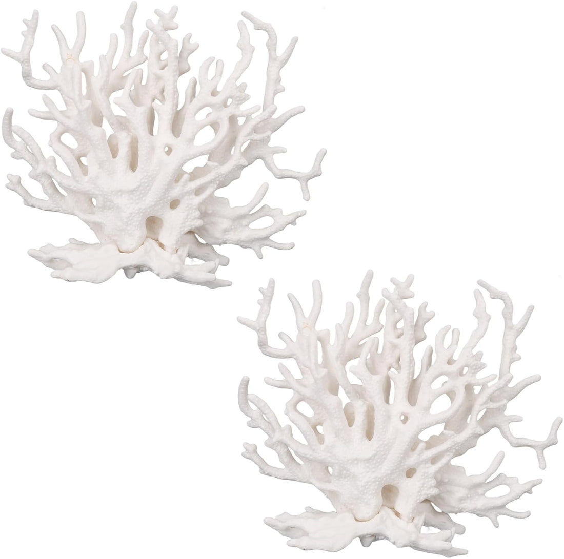 Tinoaly 2pcs Fish Tank Decorations, White Coral Reef Decor