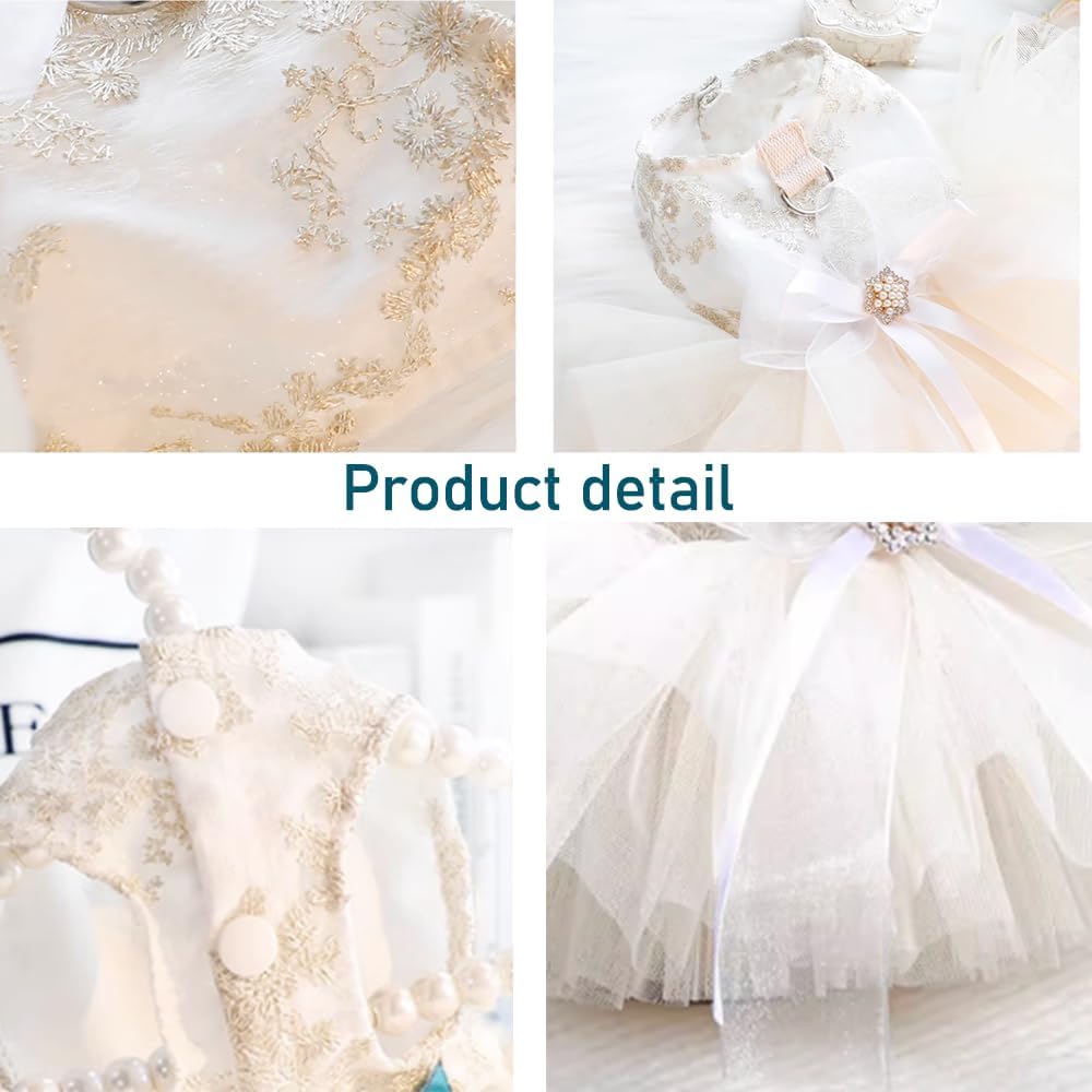 Fancy Dog Dresses with Leash Ring, Embroidered Dog Wedding Dress