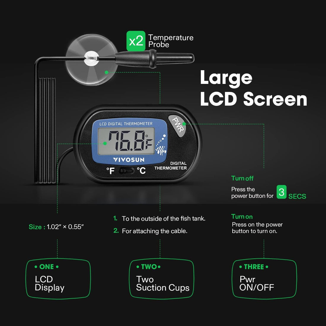 VIVOSUN 1-Pack LCD Digital Aquarium Thermometer