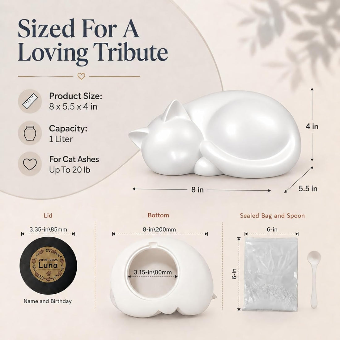 Handmade Sleeping Cat Urn for Ashes