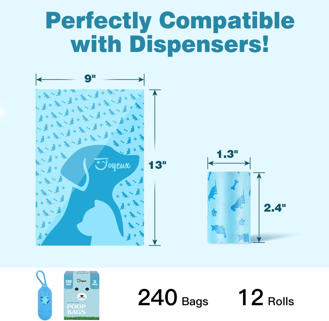 Joyeux 240 Count Ocean Scent Dog Poop Bags Rolls,with Dispenser