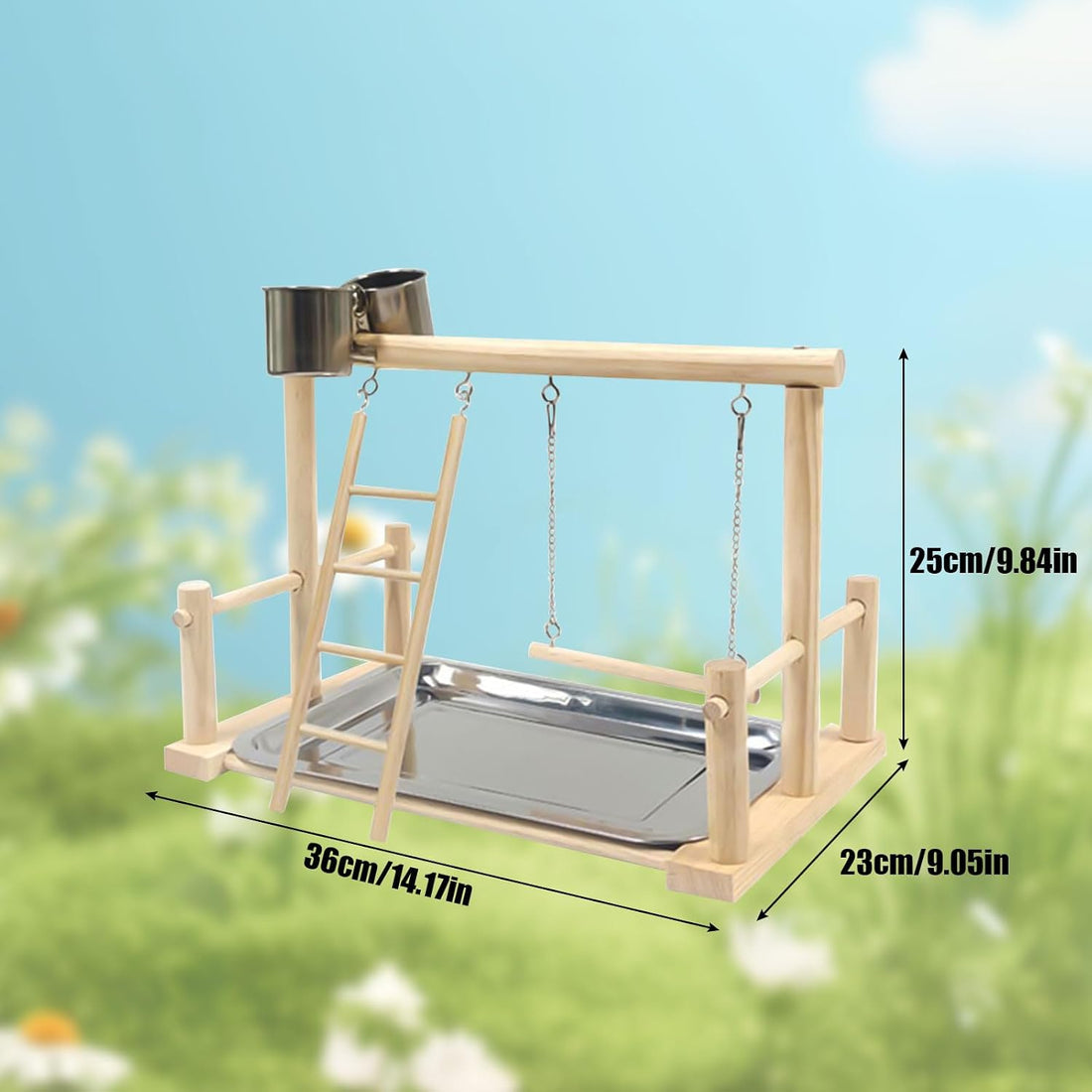 Bird Playground, Natural Wood Bird Perch Stand with Removable Tray