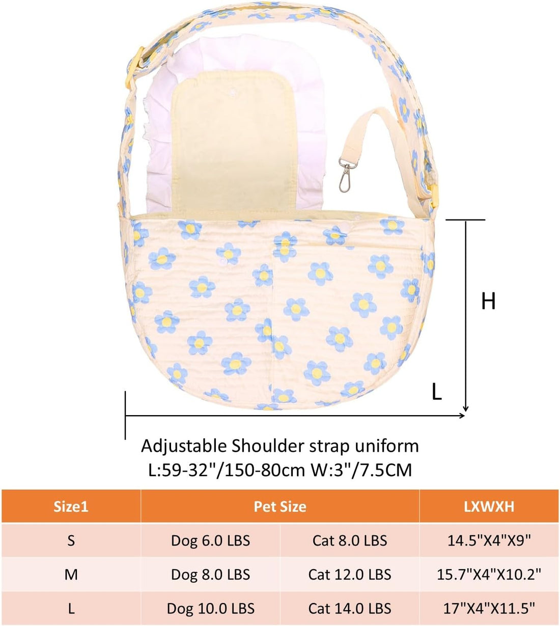 Floral Dog Carrier Sling for Cats & Small Dogs, 5-15Lbs, Medium