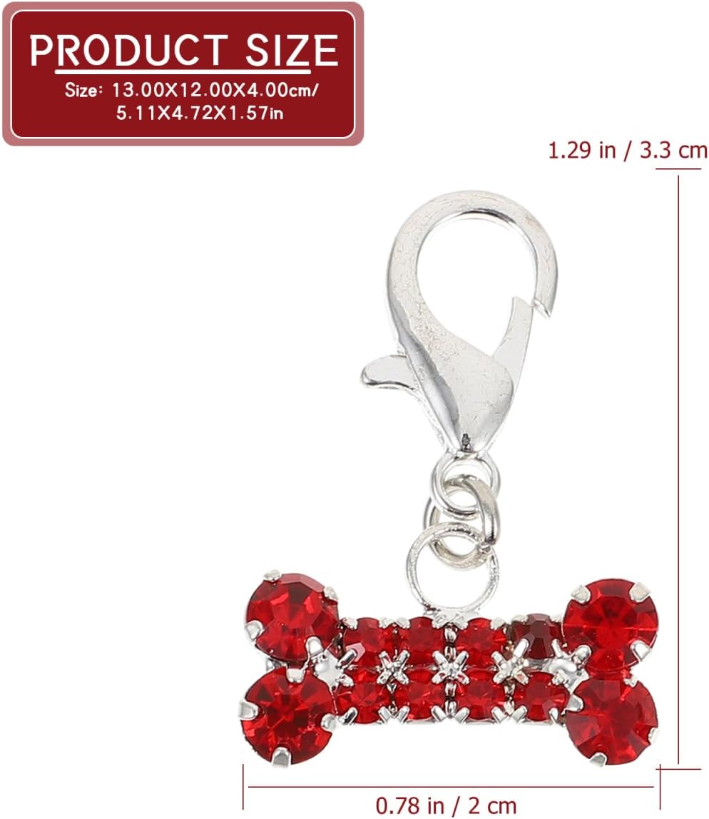2Pcs Red Alloy Rhinestone Dog Bone Pet Collar Charm Pendant