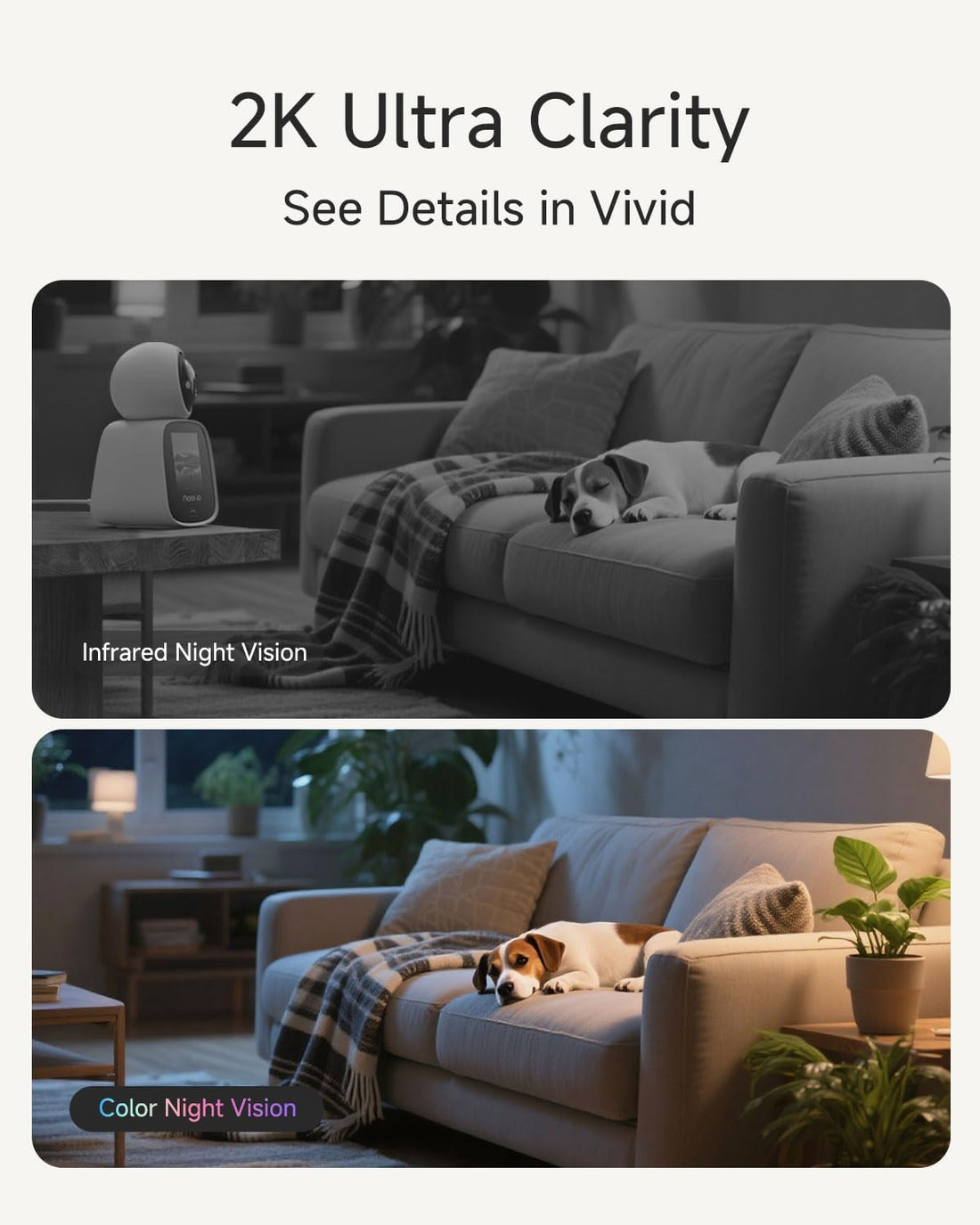Noorio 2K Indoor Camera with Two-Way Video Calling,360° PTZ Pet Camera