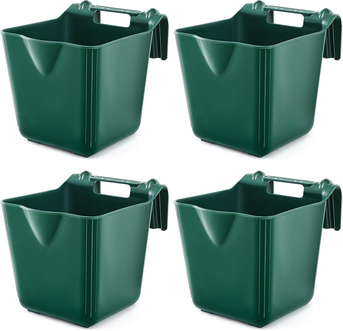 4 Pcs 15 Quart Plastic Hook Over Horse Feed Bucket for Stall Fence