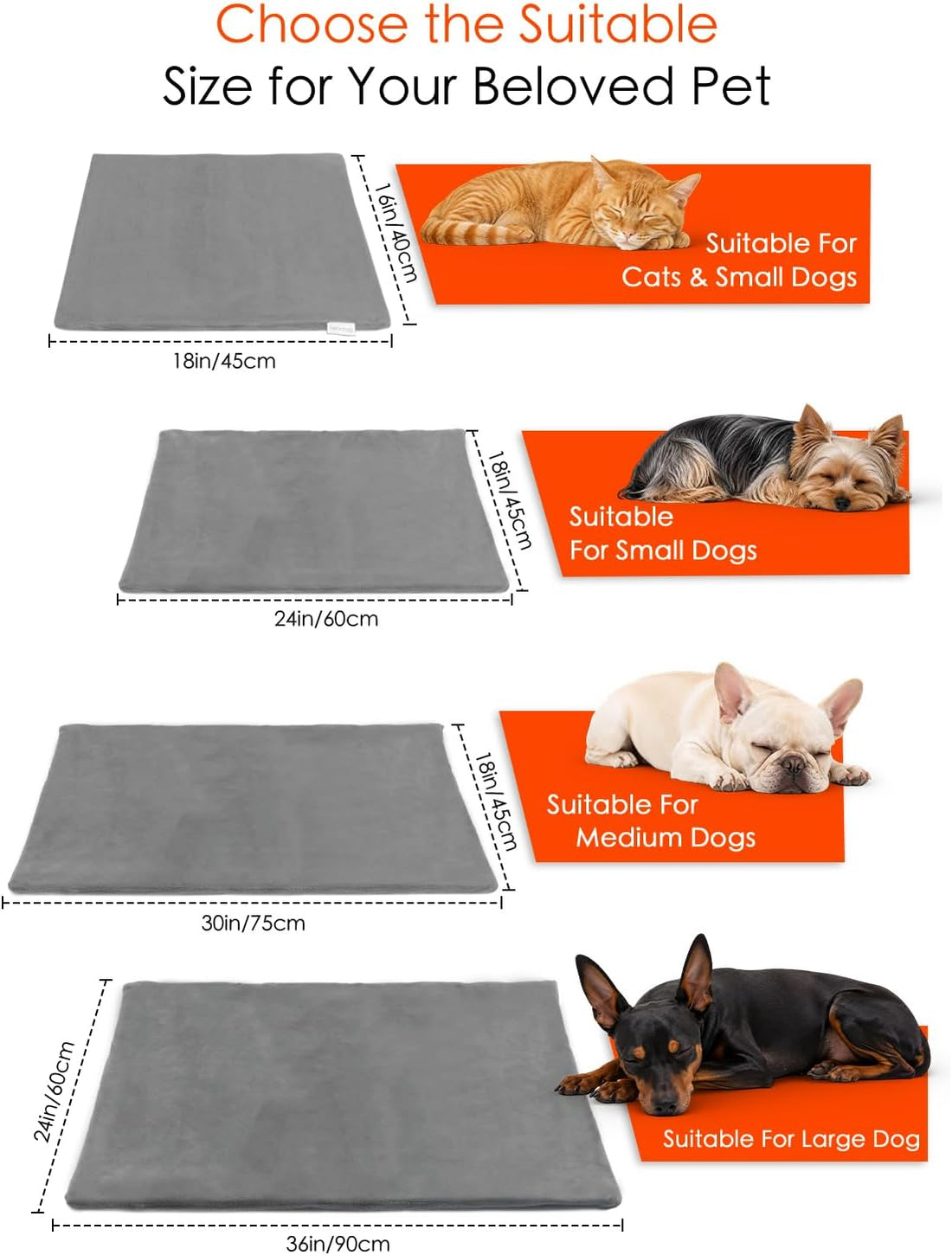 BECEMURU Pet Heating Pad for Large Dogs, Electric Heated Dog Bed, Gray