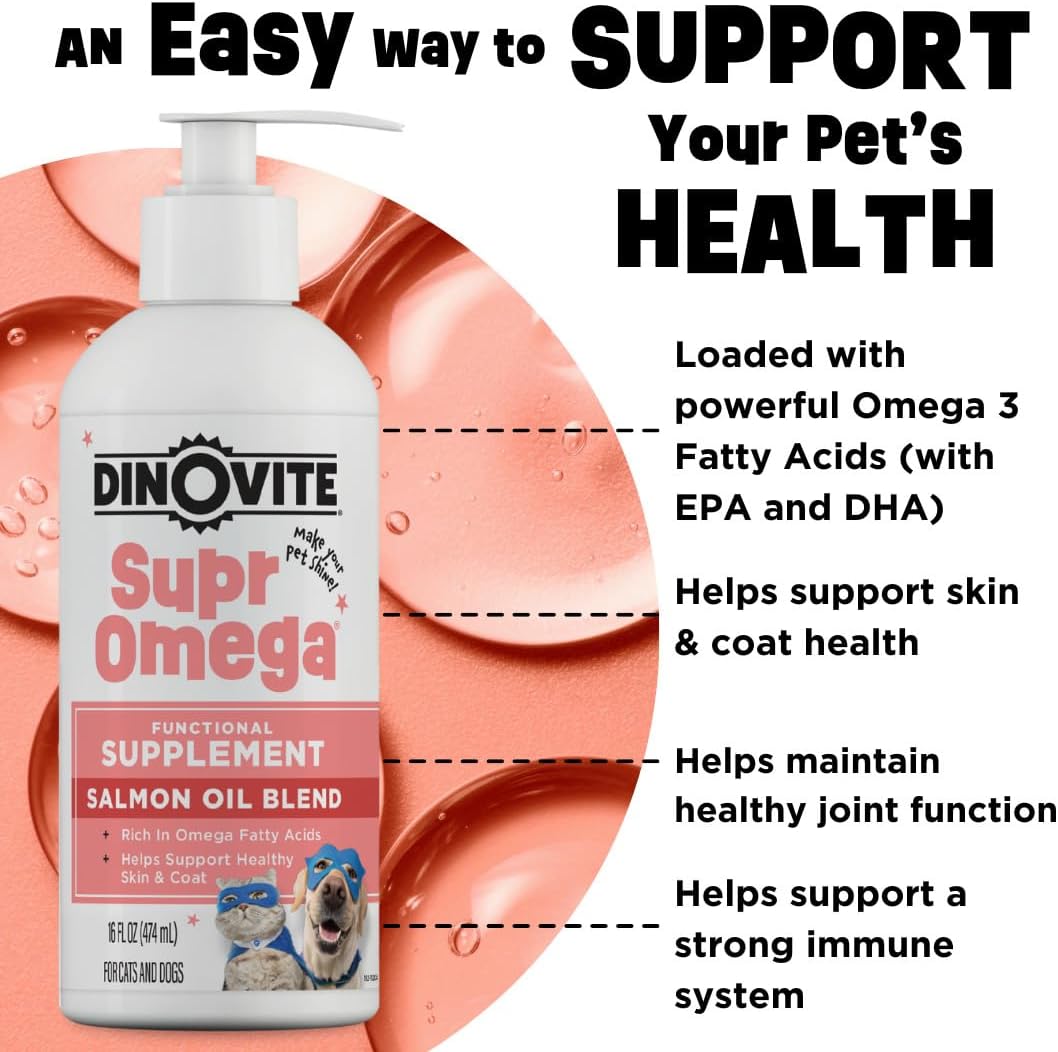 Dinovite SuprOmega Salmon Oil for Dogs & Cats, Skin & Coat Support
