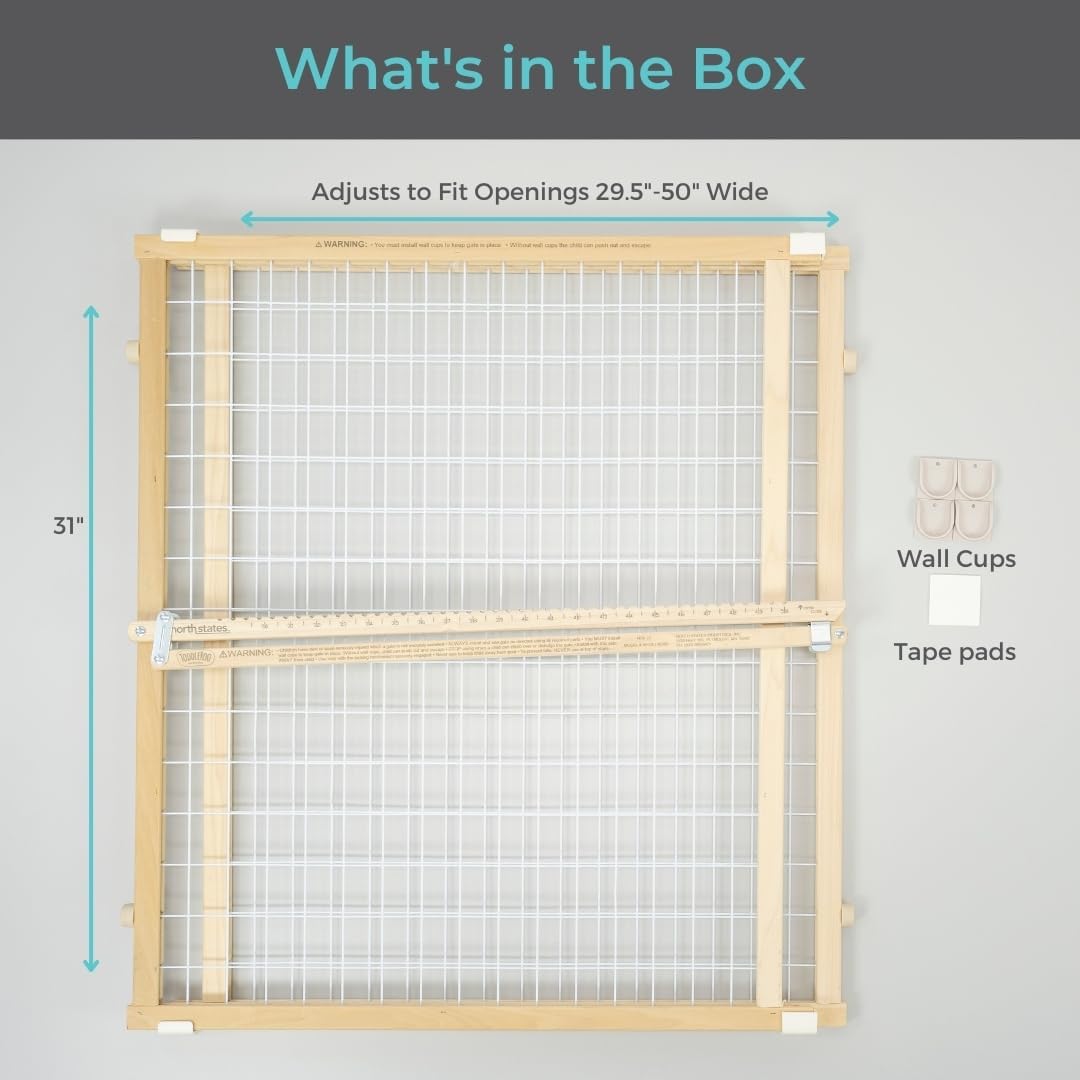 Toddleroo by North States - Extra-Wide Wire Mesh Wooden Baby Gate