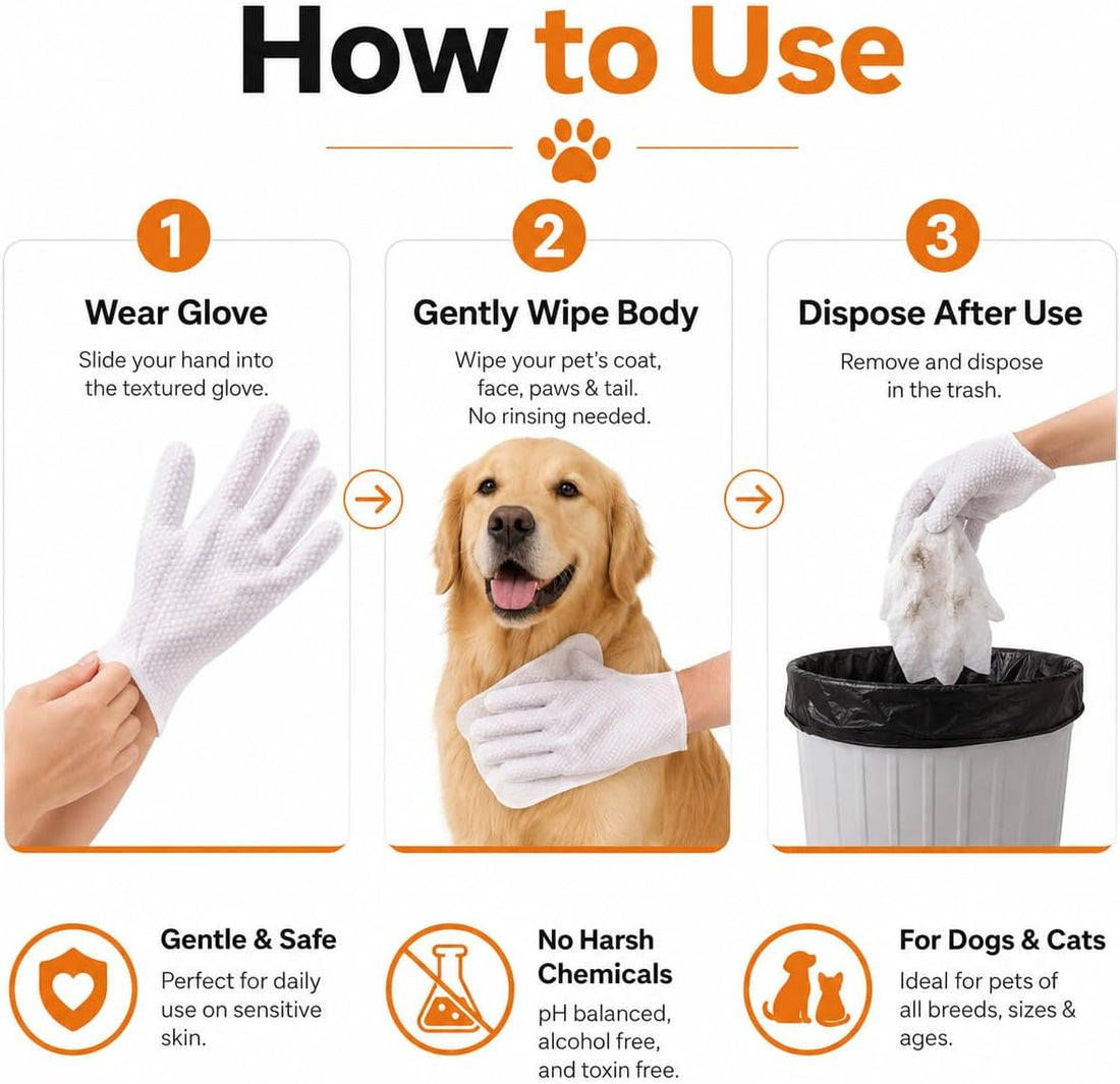 Pet Glove Wipes for Dogs & Cats with Coconut Scent