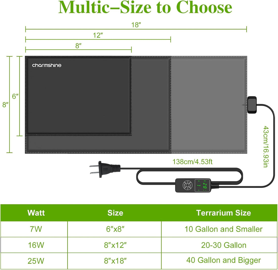 8 by 12-inch 16W Reptile Heating Pad Graphene with Temperature