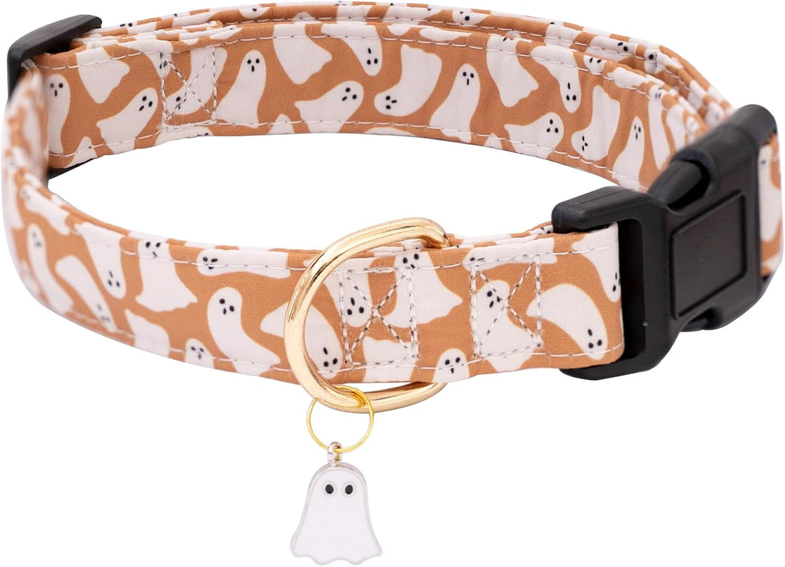 Faygarsle Orange Halloween Dog Collar Ghost Pattern Fall Collar