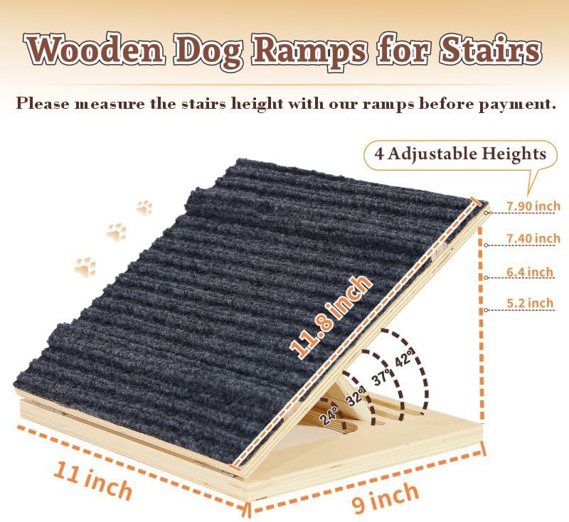 Dog Ramps for Stairs, 4 Pack Solid Wood Dog Ramp, 4 Adjustable Heights