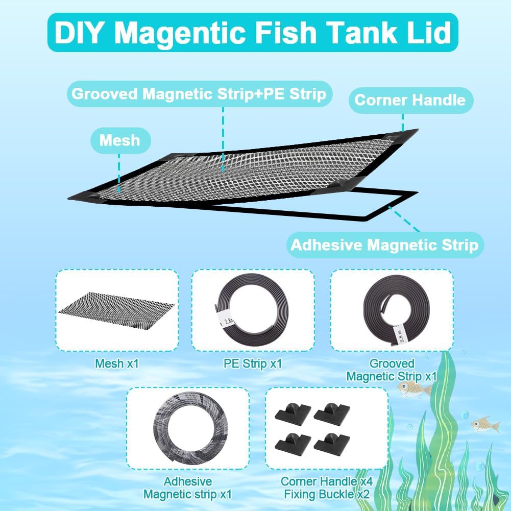 Magnetic Aquarium Cover Lid, DIY Fish Tank lid Anti-Jumping net Cover