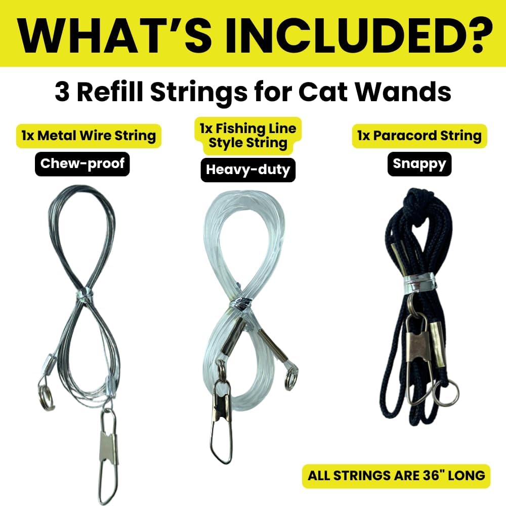 Cat Wand String Replacement 3-Pack, Chew Proof Metal Wire Toy