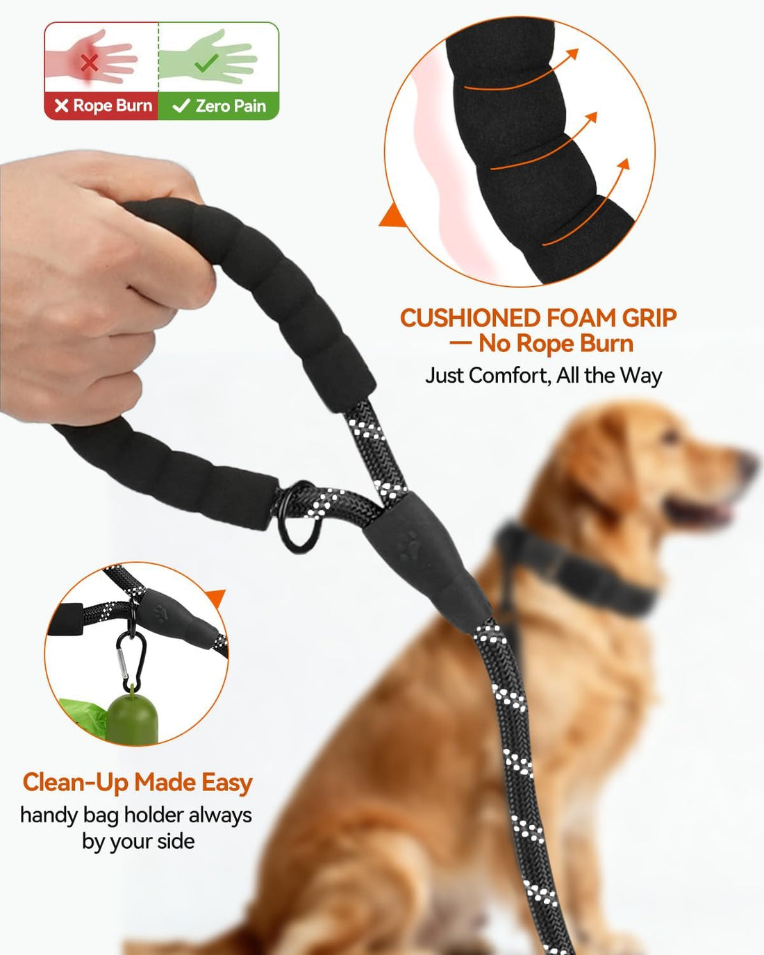 Joytale Rope Dog Leash for Medium Large Dogs, Padded Handle, 6FT