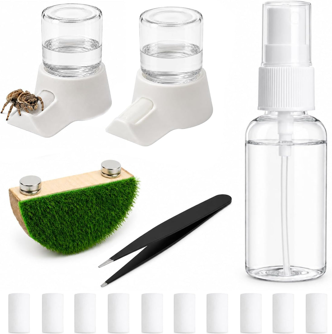 15 Pcs Jumping Spider Water Dispenser Set,Drown-Free Capillary