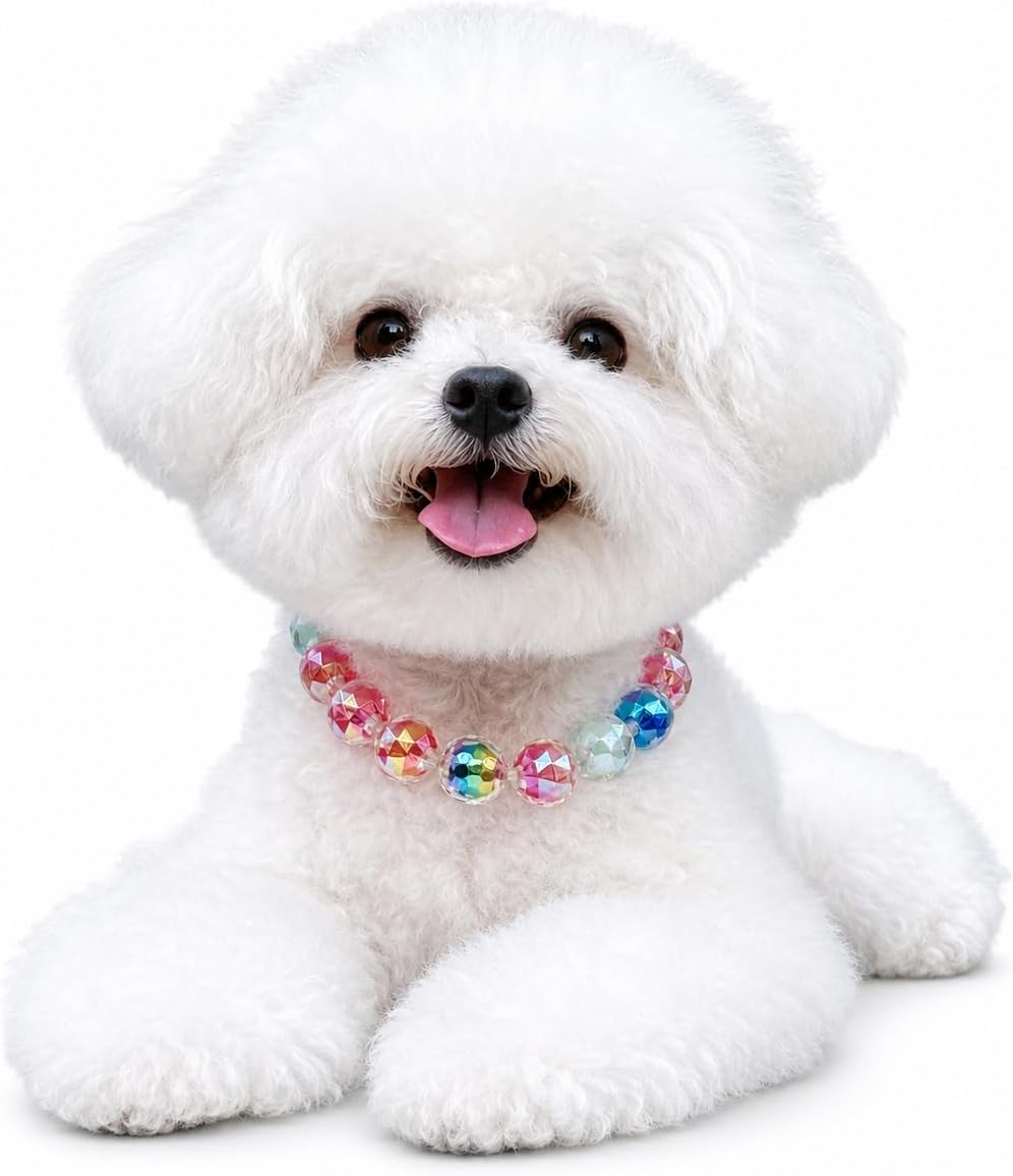 Adjustable Dog Necklace with Elegant Sparkling Colorful Crystal Pearl