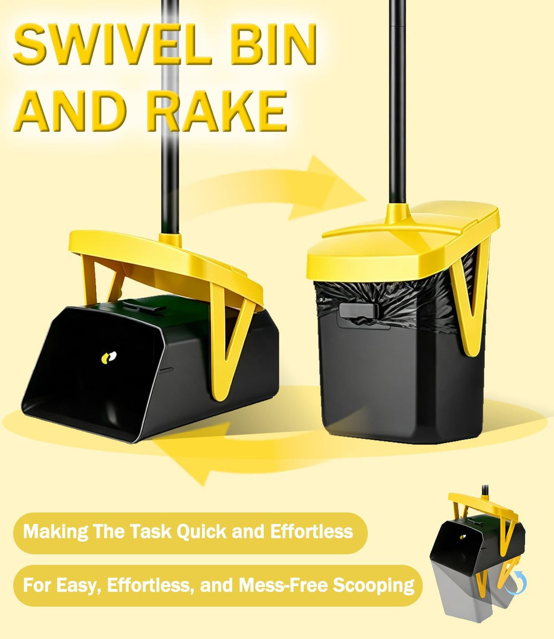 FUSBUNTY Dog Pooper Scooper, Swivel Bin & Rake Set with 100 Bags
