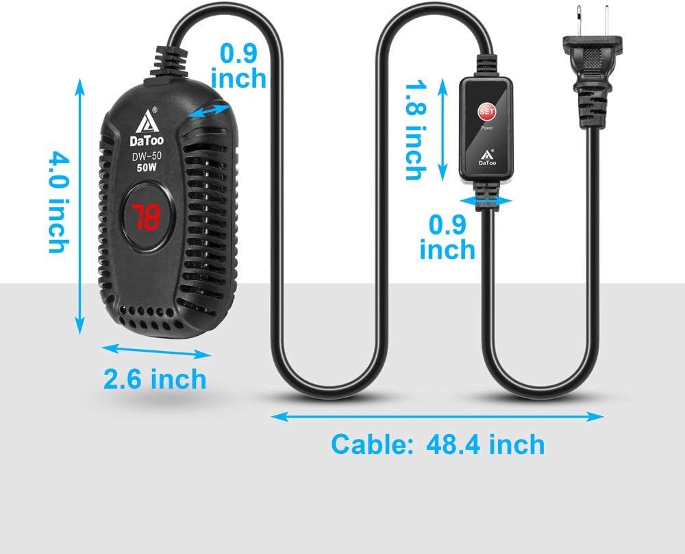 DaToo Small Aquarium Heater 50W Mini Fish Tank Heater 50 Watt