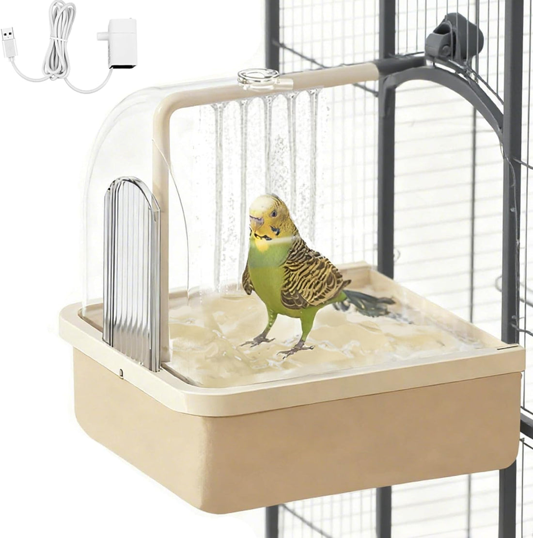 Bird Bath for Cage with Pump, Parrot Shower Bathtub Running Water