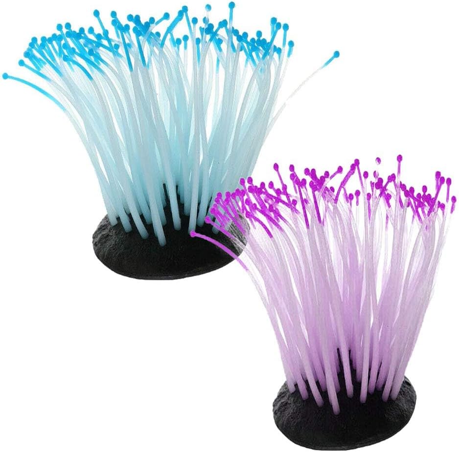 2PCS Artificial Silicone Anemone Coral Plant Glowing Fish Tank Decor