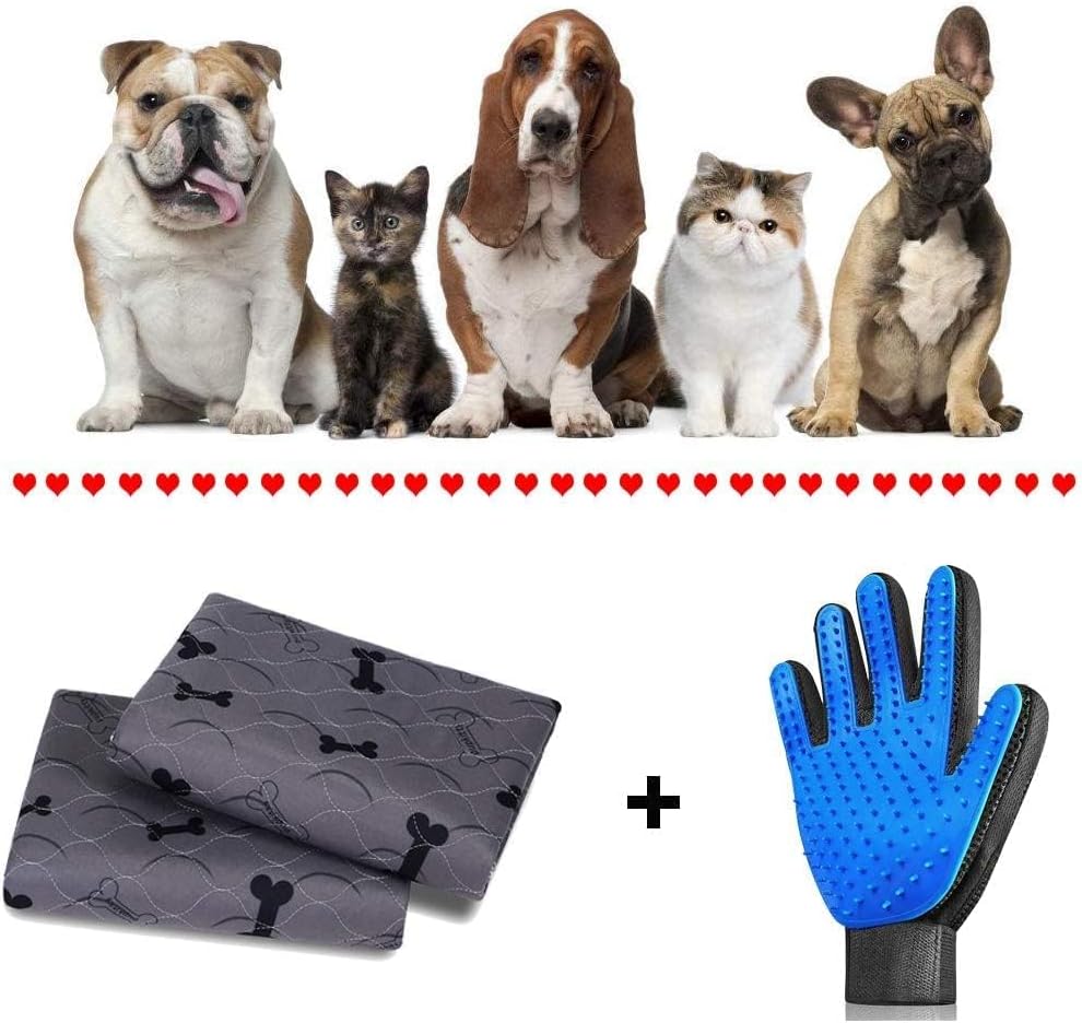 Washable Dog Pee Pads with Free Grooming Gloves,Non Slip Dog Mats