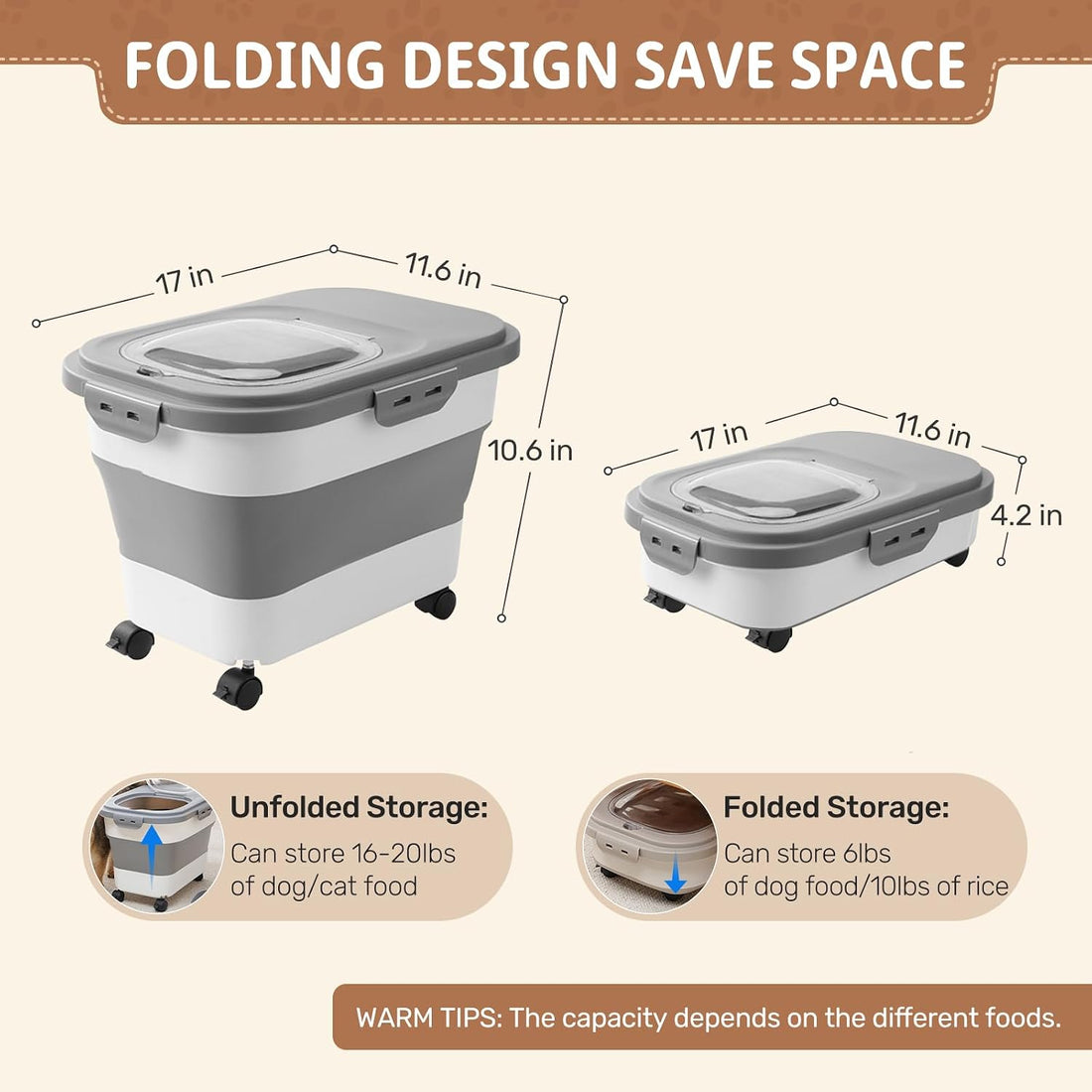 SEWIU Dog Food Storage Container Up to 2pack*20LB,Collapsible Dog