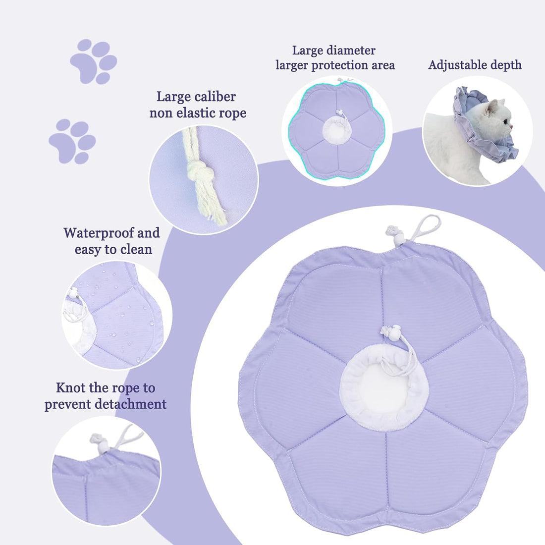 Tensho Flower Soft Cone for Cats, Purple Adjustable Elizabethan Collar