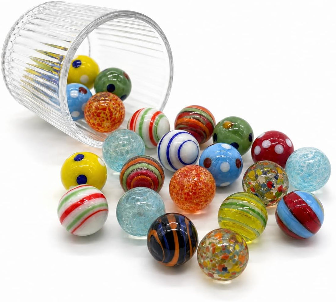 20 Pcs Assorted Glass Marbles, 16mm/0.63 Inch Glass Marbles Bulk