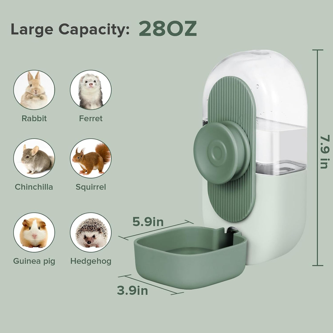 Kenond 28oz Rabbit Water Dispenser, Guinea Pig Gravity Water Bottle