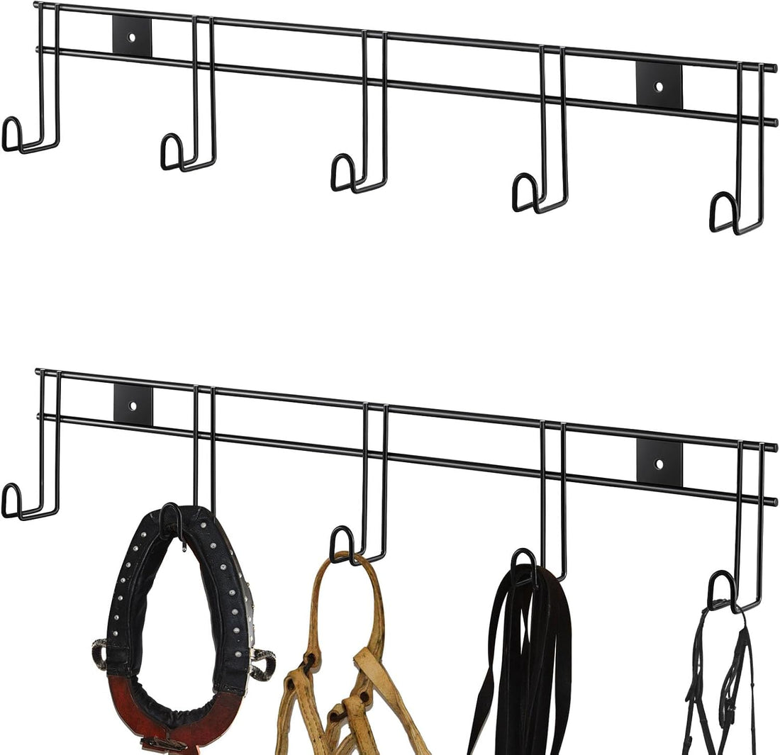 Yaocom 10 Hook 2 Pcs Bridle Hooks Tack Room Metal Wall Hangers Rack