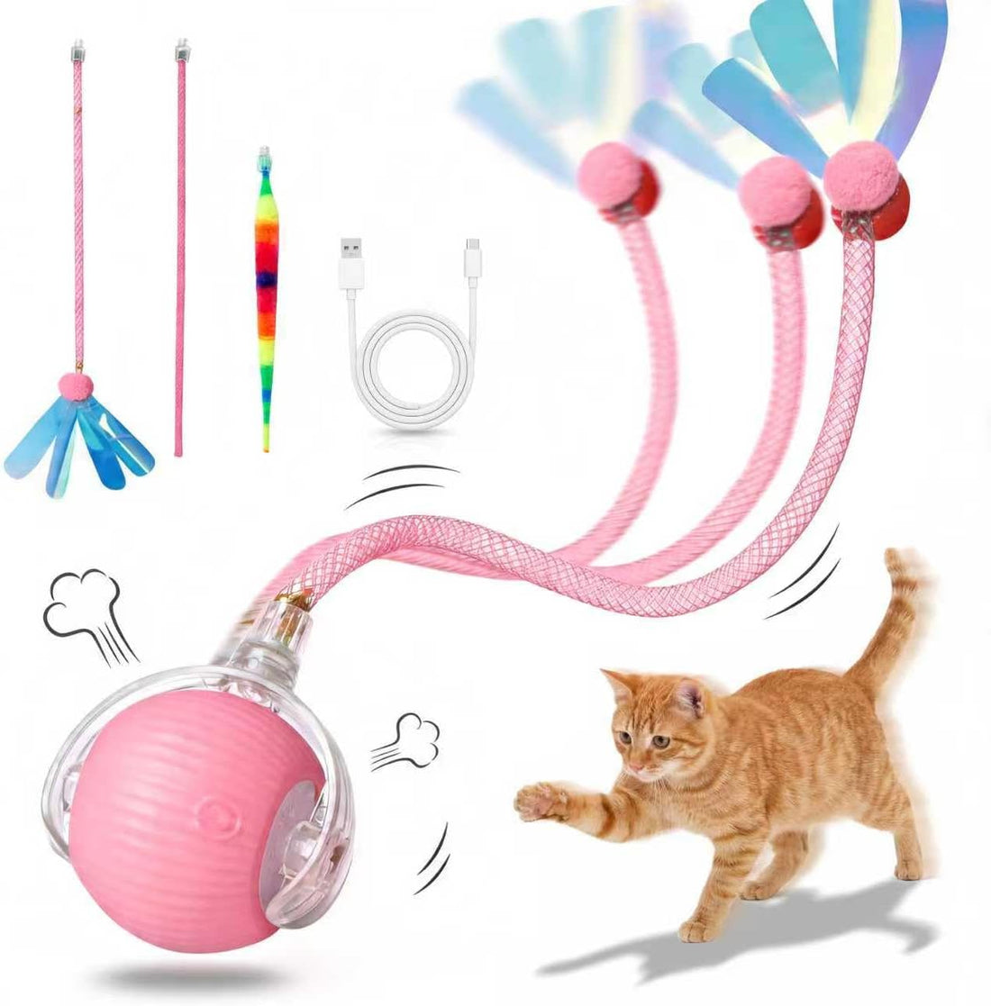 Interactive Cat Toy Ball, Automatic Cat Toys for Indoor Cats with 3