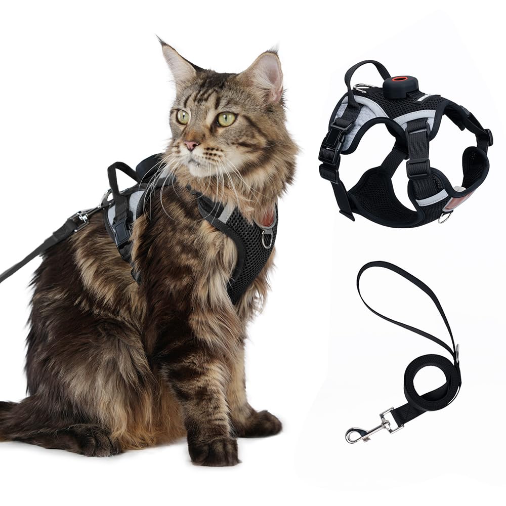 Cat Harness Leash Set with AirTag Holder