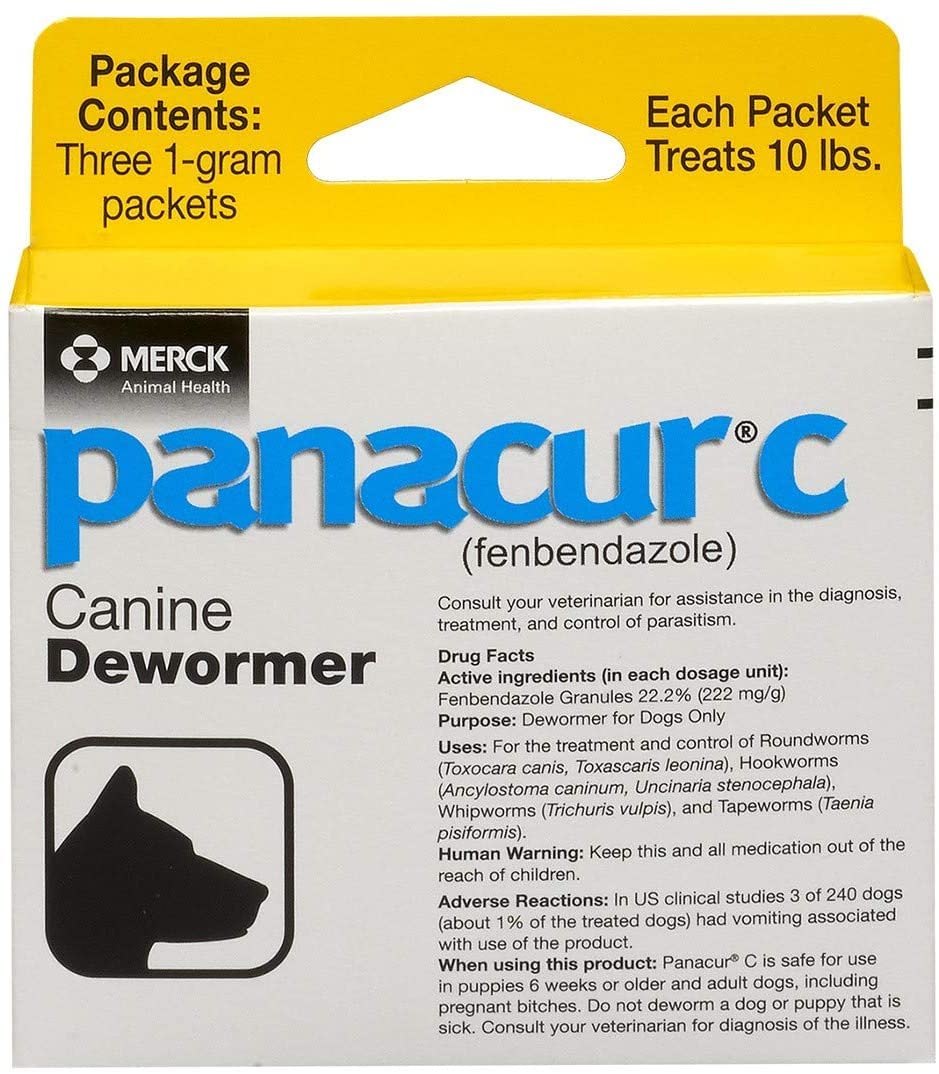 Panacur C Canine Dewormer Dogs 1 Gram Each Packet Treats 10 lbs