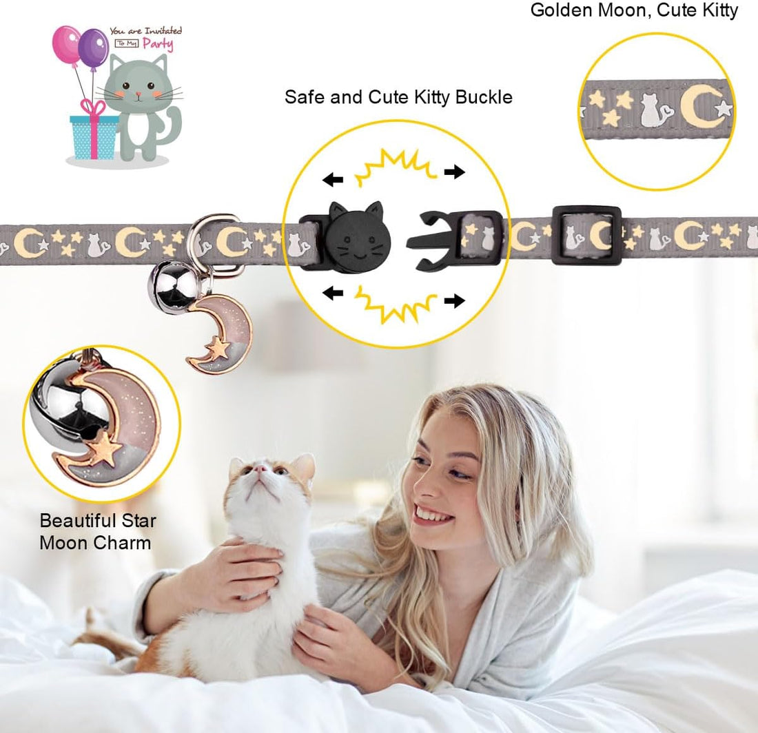 Baeuppit 2PCS Breakaway Cat Collars with Bell Cute Kitty Glow in