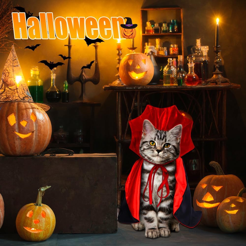 Halloween Cat Costume Vampire Cape for Small Medium Dogs Cats Witch