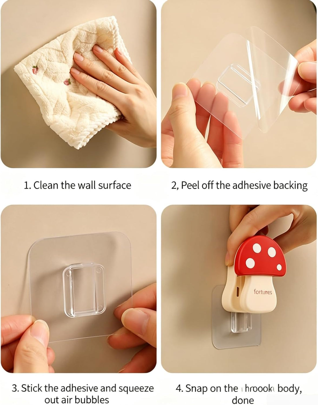 2Pcs Towel Hook Mushroom Shaped Hanger with Rolling Ball Towel Holder
