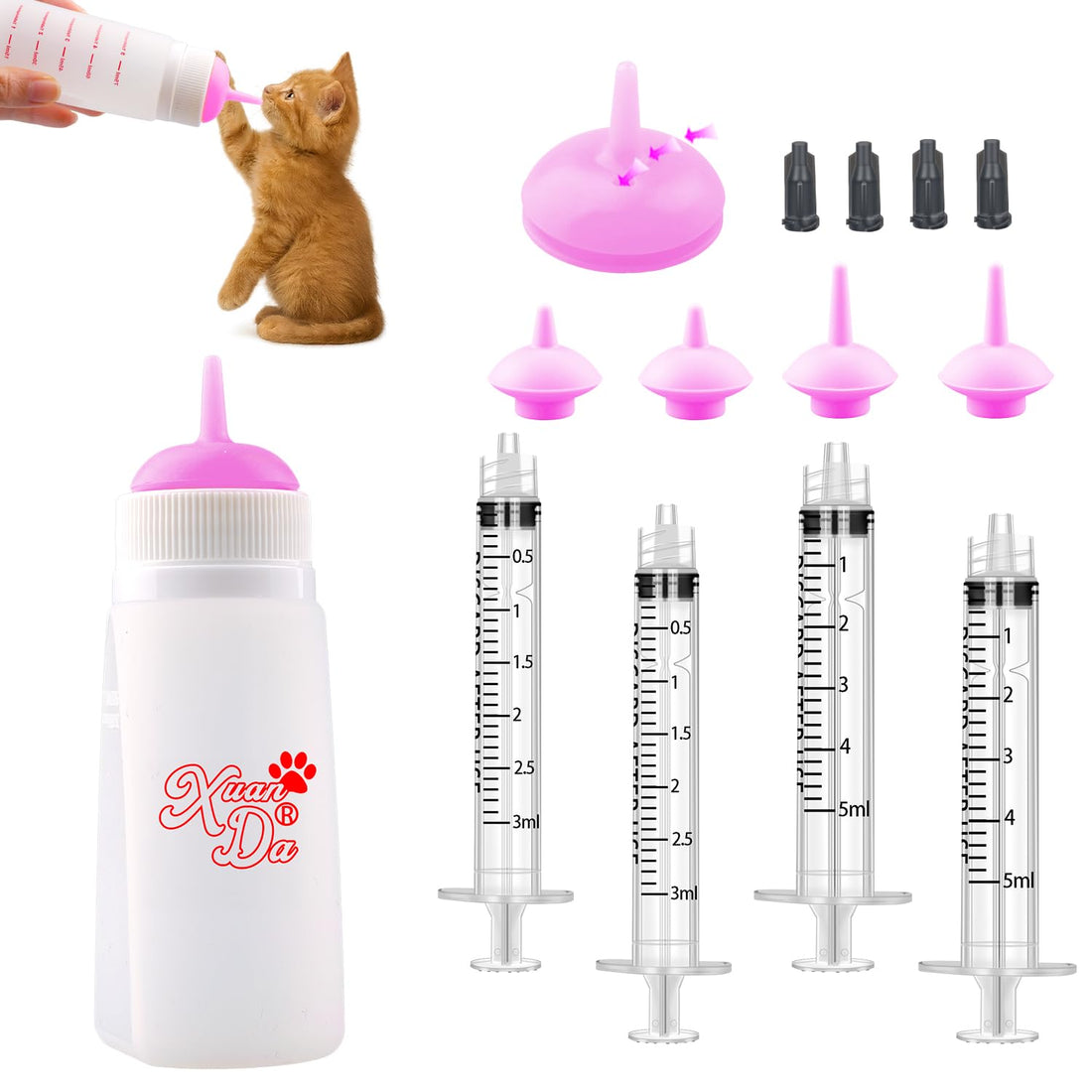 Xuanda Kitten Bottle Feeding kit with Feeding Nipple and Syringe