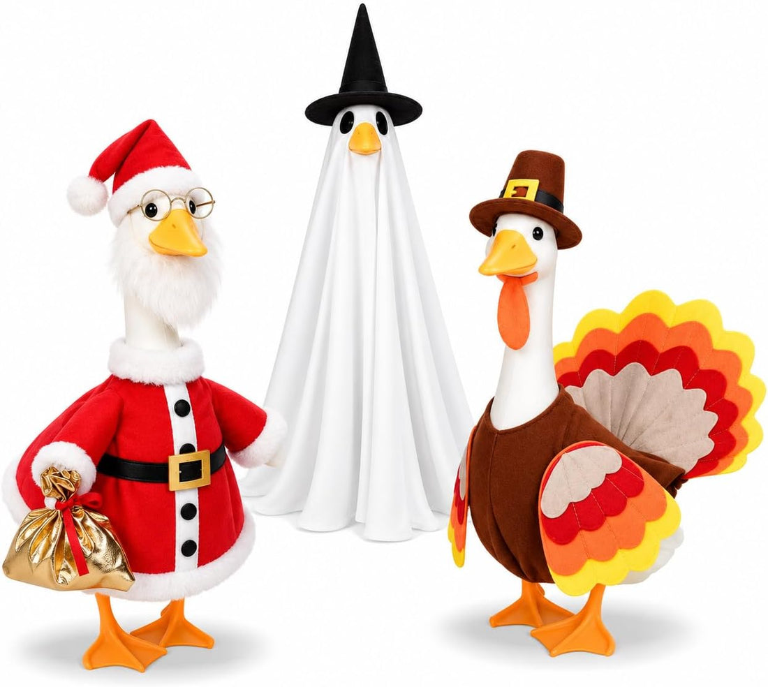 JcHrmers 3 Sets Porch Goose Outfits Halloween Thanksgiving Christmas