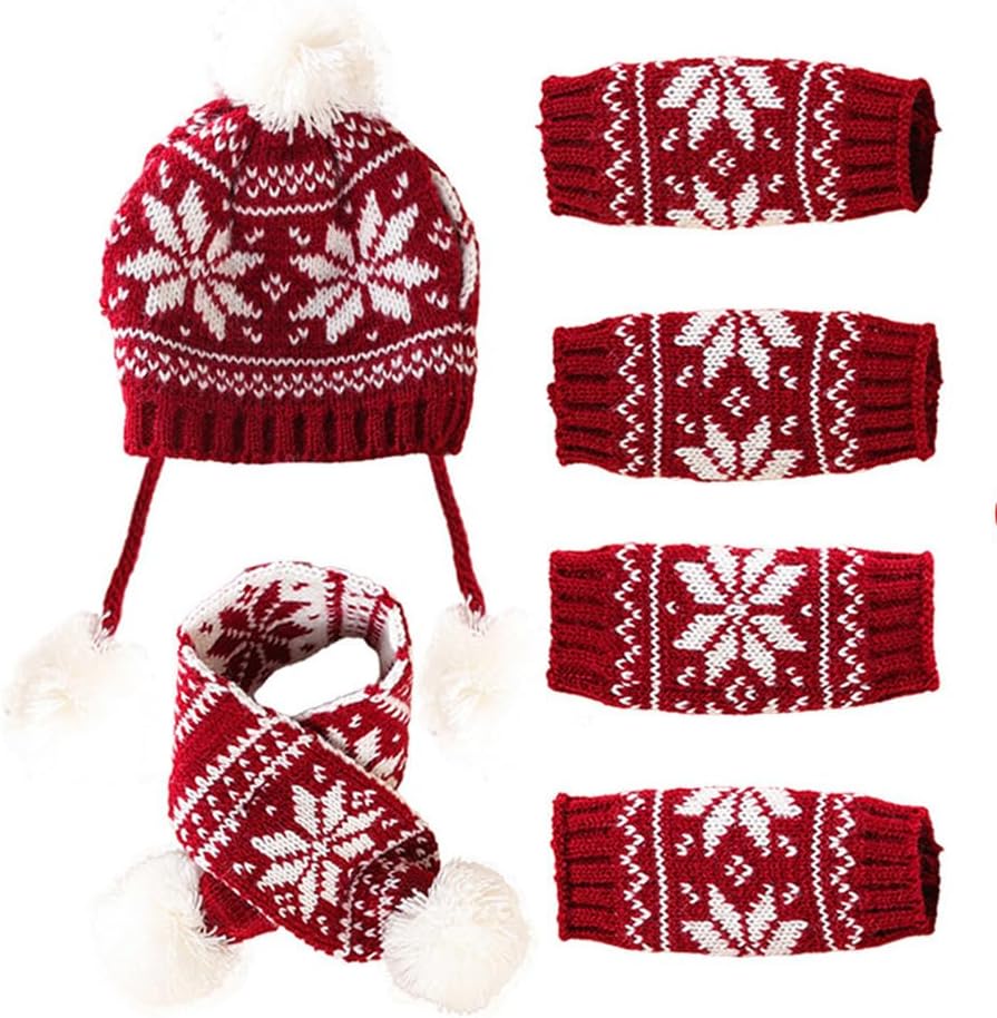 Dog Hat & Scarf Set, Knitted Pet Christmas Winter Warm Caps