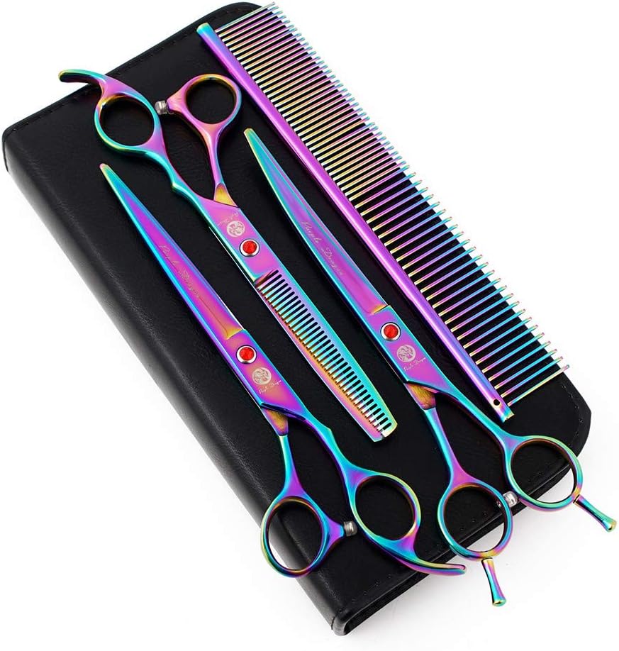 Purple Dragon 7" Dog Grooming Scissors Set with Rhinestone Accent