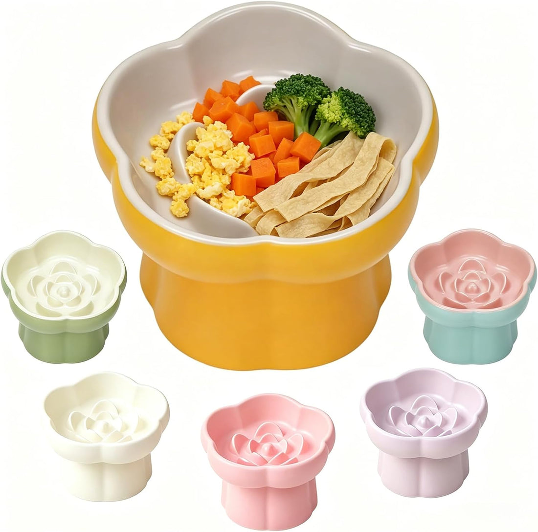 Ceramic Raised Slow Feeder Cat Bowl,Cat Slow Feeder