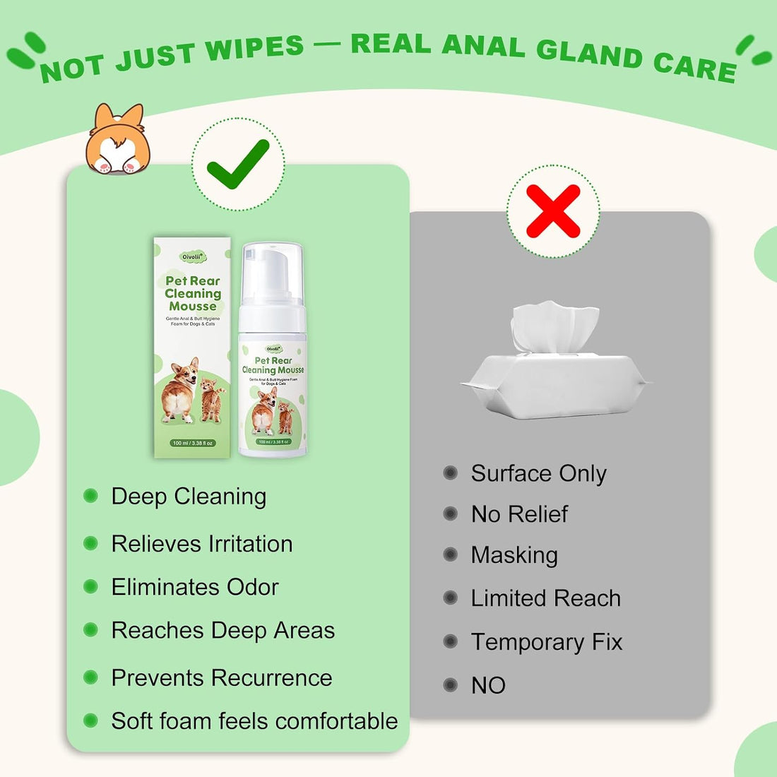 Oivolii Pet Anal Gland Cleaner & Dog Butt Wash Mousse