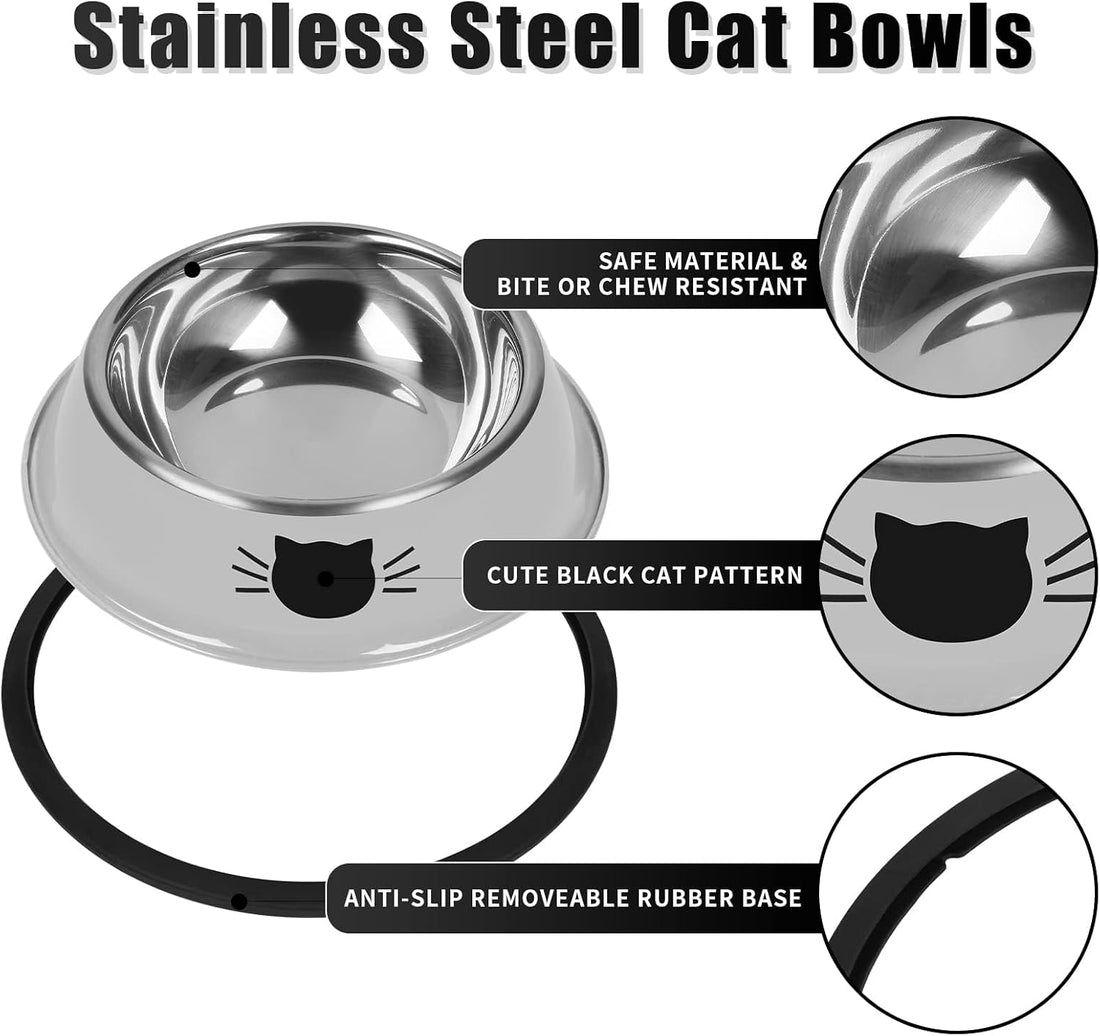 Serentive 2 Pcs Non-Slip Stainless Steel Small Cat Food Bowls