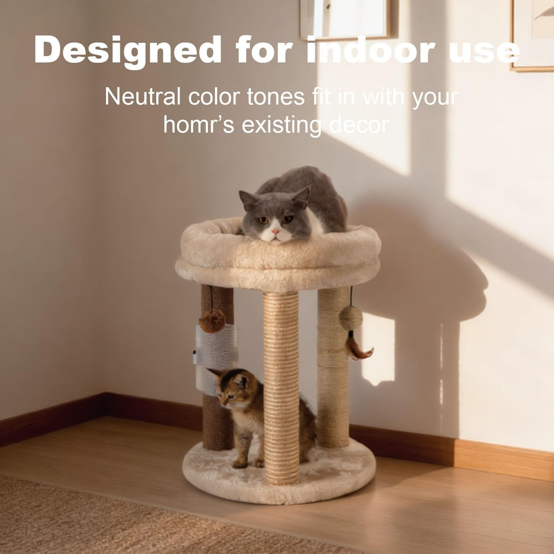 MECOOL 4in1 Small Cat Tree,Scratching Post with Tower Soft Bed