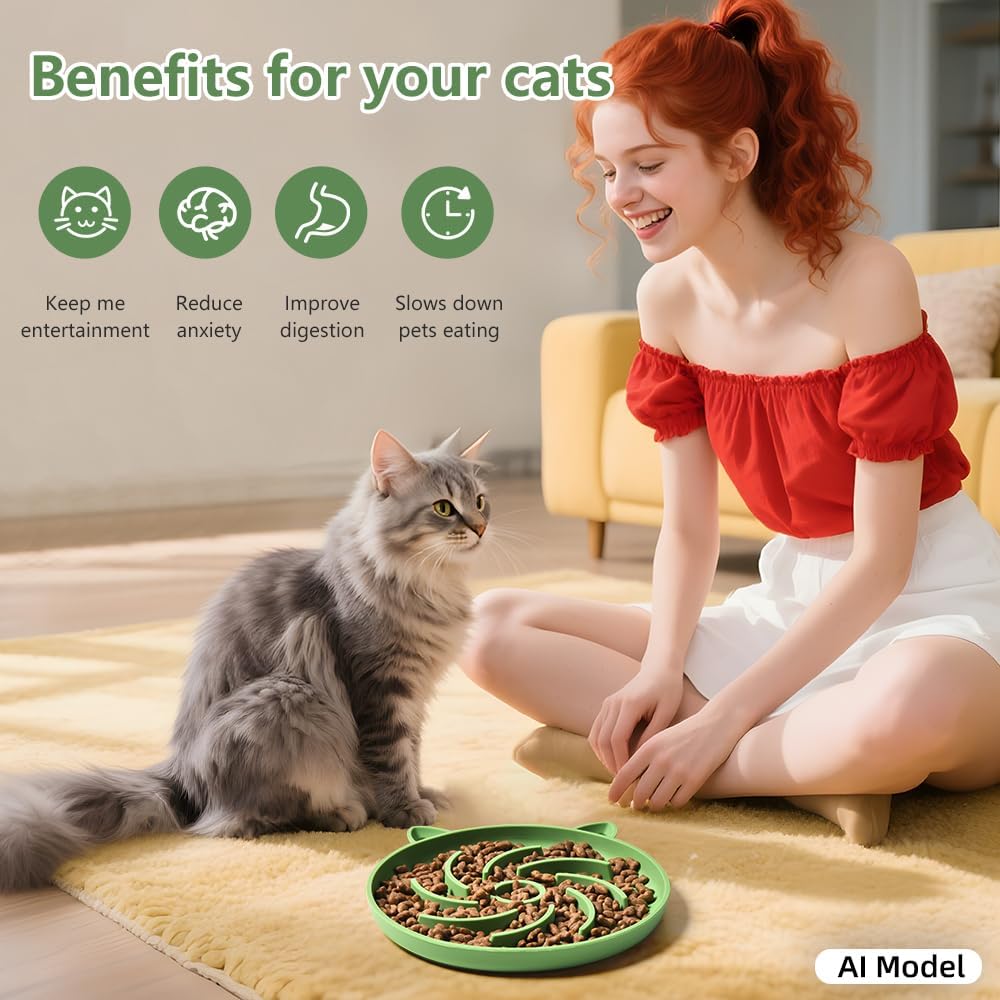 2Pcs Silicone Slow Feeder Cat Bowl,Puzzle Feeder,Interactive