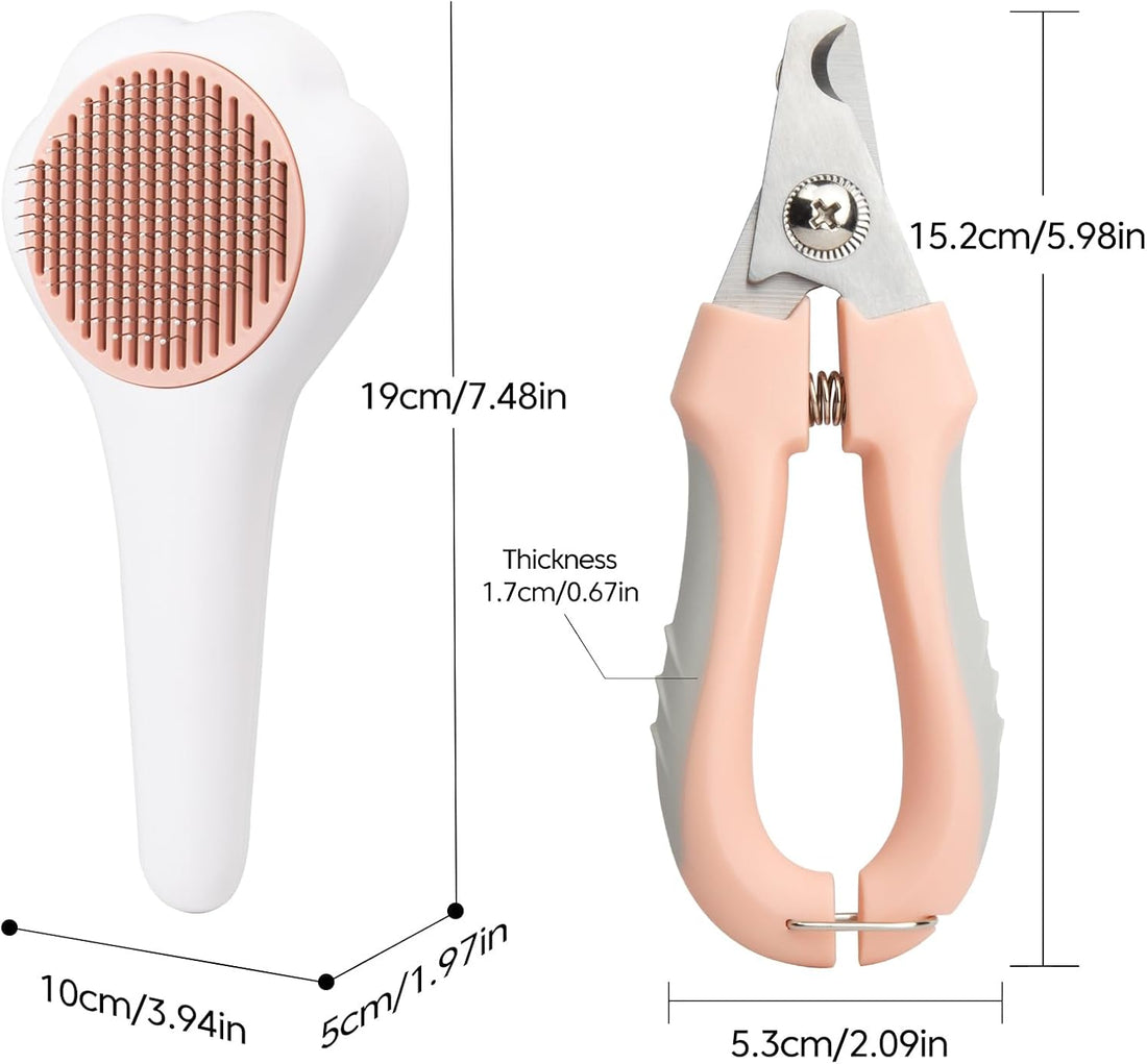 Self-Cleaning Cat Brush for Shedding with Cat Nail Clipper 2-Piece